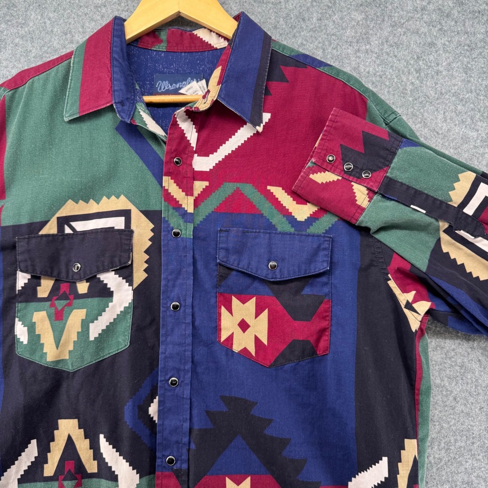 Wrangler Western Shirt Mens XL Multicolor Southwestern Aztec Cowboy Pearl Snap